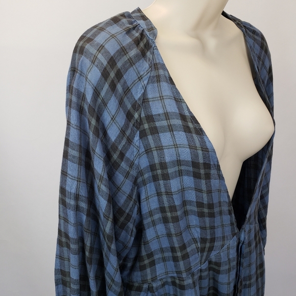 CP Shades x Free People Yoko Tunic Long Sleeve Line Dress Blue Plaid Lagenlook M - Picture 2 of 10